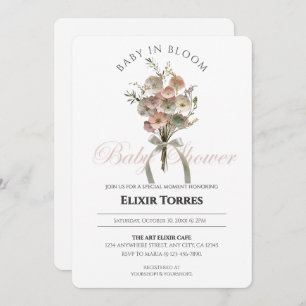 Pressed Wildflower Baby in Bloom Boho Baby Shower Invitation