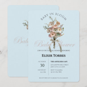 Pressed Wildflower Baby in Bloom Boho Baby Shower Invitation