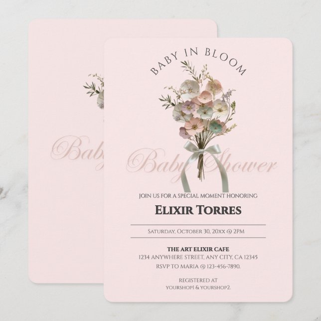 Pressed Wildflower Baby in Bloom Boho Baby Shower Invitation (Front/Back)