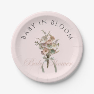 Pressed Wildflower Baby in Bloom Boho Baby Shower Paper Plate