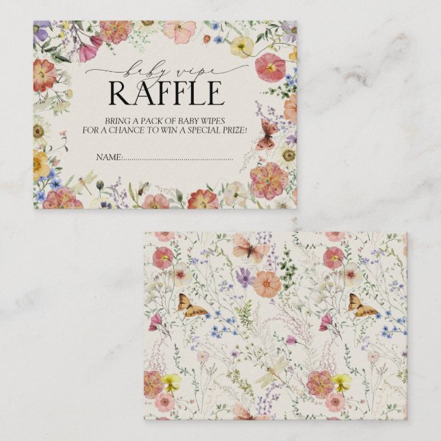 Pressed Wildflower Baby Wipe Raffle Enclosure Card (Front/Back)