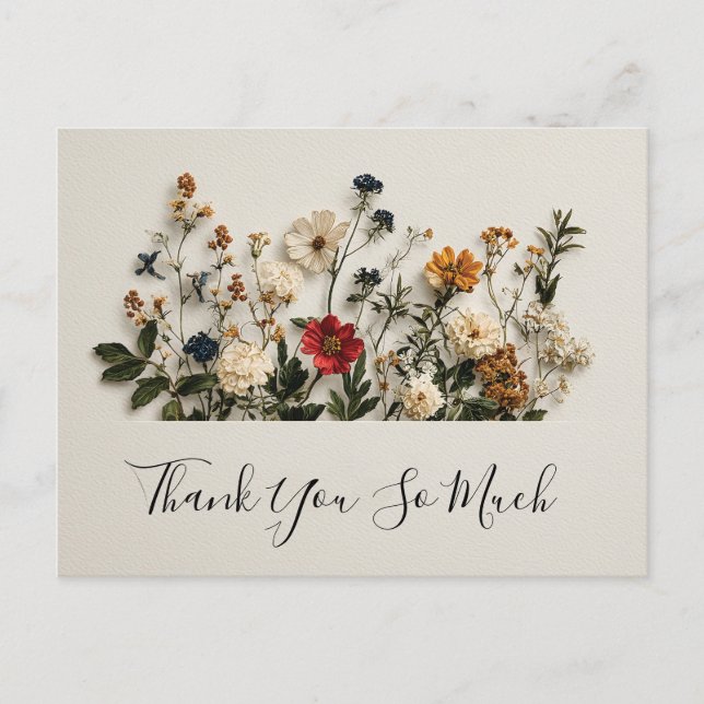 Pressed Wildflower Border with Thank you text Postcard (Front)