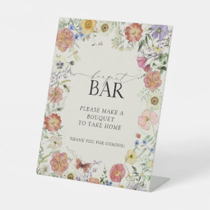 Pressed Wildflower Floral Bridal Shower Bouquet Pedestal Sign
