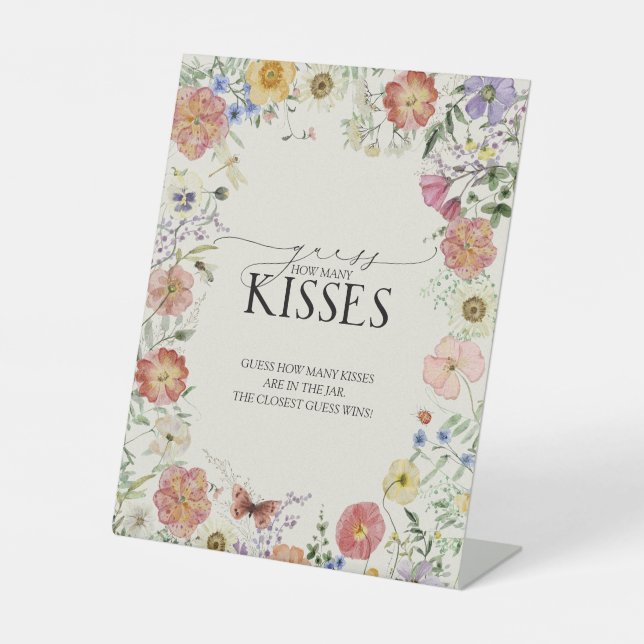 Pressed Wildflower Floral Bridal Shower Kisses Pedestal Sign (Front)