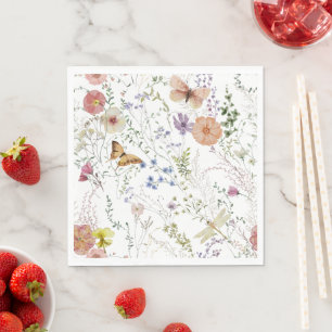 Pressed Wildflower Floral Bridal Shower Napkin