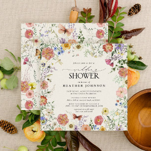 Pressed Wildflower Floral Frame Wedding Shower Invitation