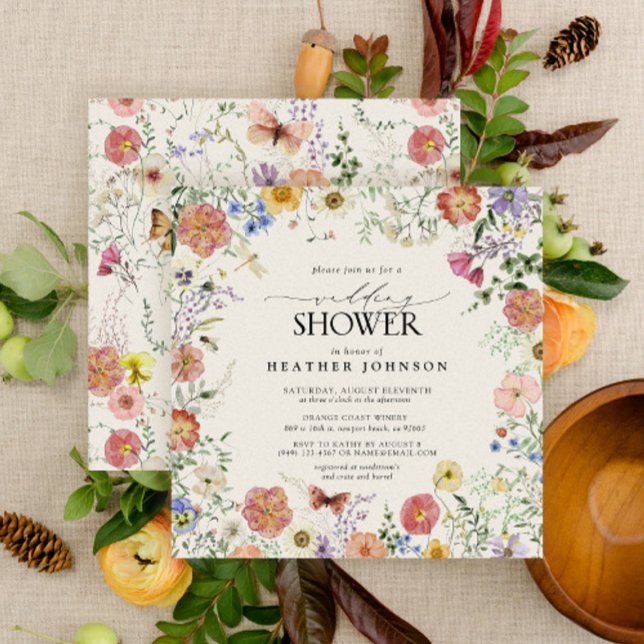Pressed Wildflower Floral Frame Wedding Shower Invitation (Creator Uploaded)