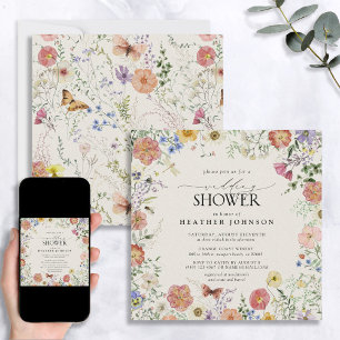 Pressed Wildflower Floral Frame Wedding Shower Invitation