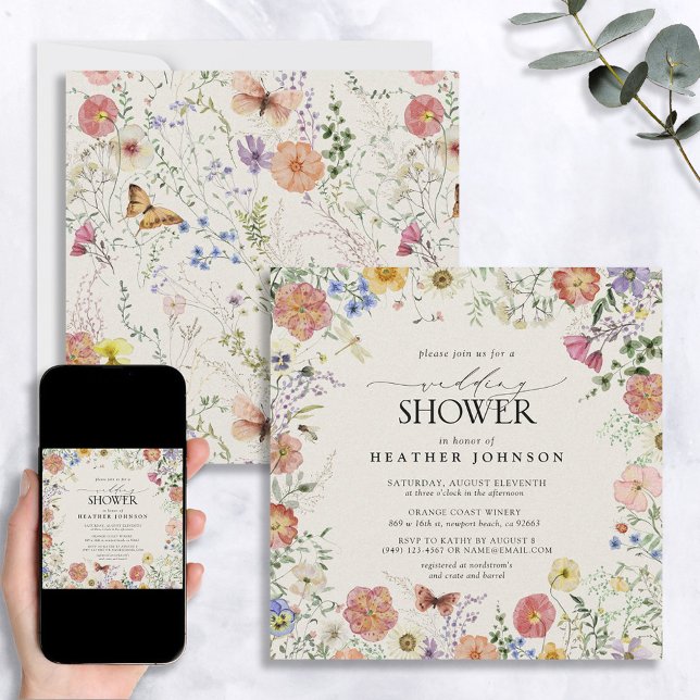 Pressed Wildflower Floral Frame Wedding Shower Invitation (Creator Uploaded)