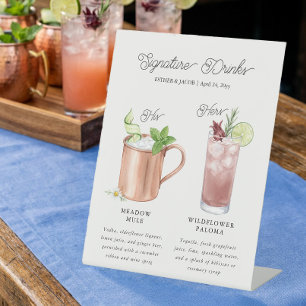 Pressed Wildflower His And Hers Signature Drinks Pedestal Sign