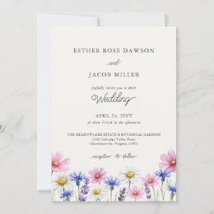 Pressed Wildflower Photo QR Code Wedding Invitation