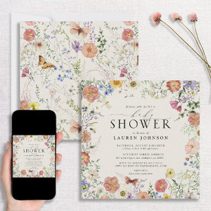 Pressed Wildflower Watercolor Floral Baby Shower Invitation