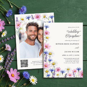 Pressed Wildflower Wedding Reception Photo QR Code Invitation