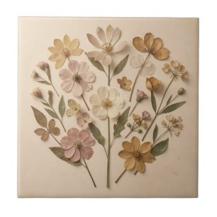 Pressed Wildflowers Botanical Bouquet Vintage Ceramic Tile