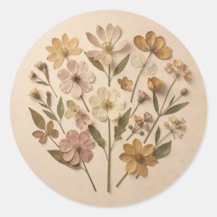 Pressed Wildflowers Botanical Bouquet Vintage Classic Round Sticker
