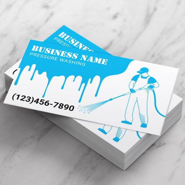 Pressure Power Washing Blue Water House Cleaning Business Card (Creator Uploaded)