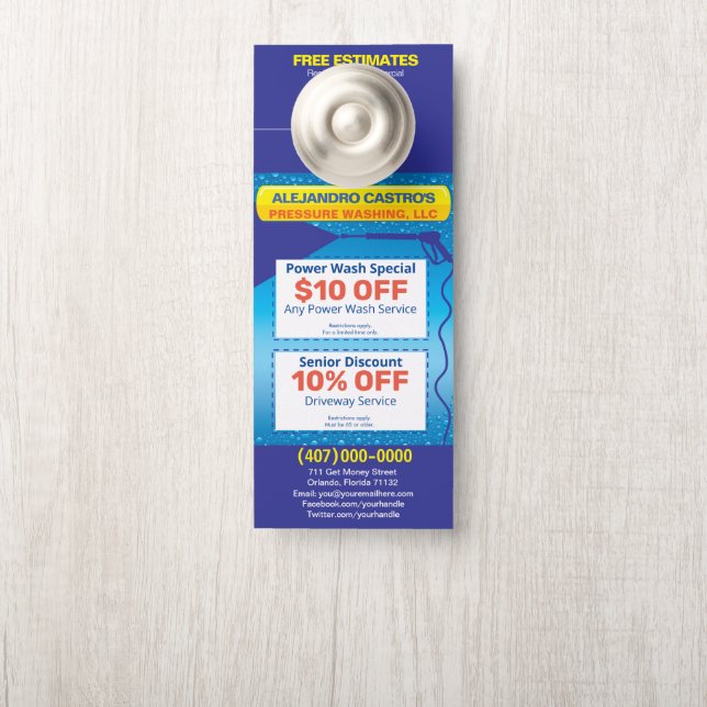 Pressure Power Washing Template Door Hanger (On Knob)