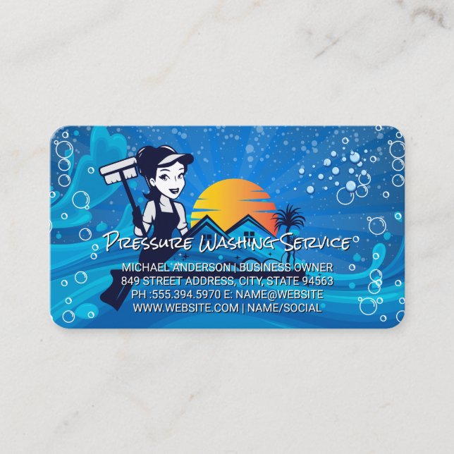 Pressure Washer | Bubbles | Cleaner Business Card (Front)