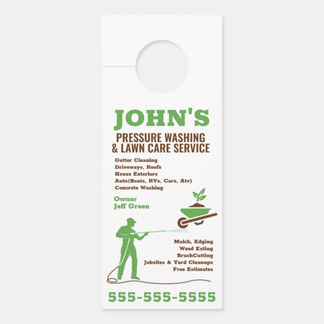 Pressure washing and Lawn Care Door Hanger (Front)