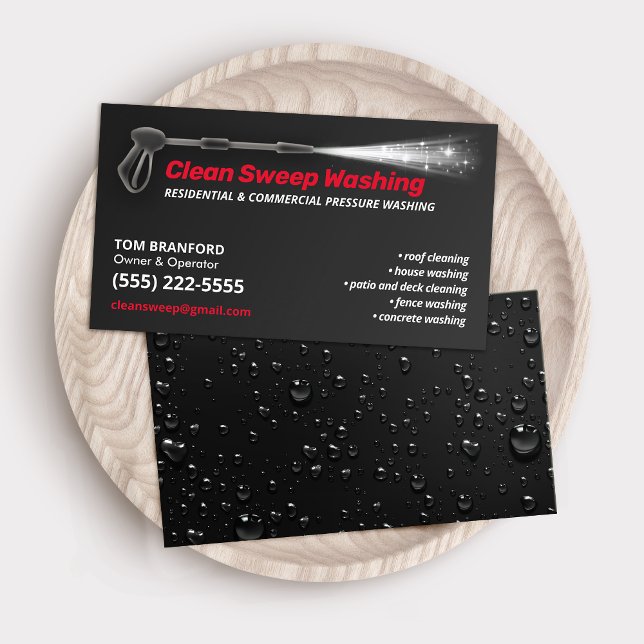 Pressure Washing Black Power Wash Cleaner Red Business Card (Creator Uploaded)