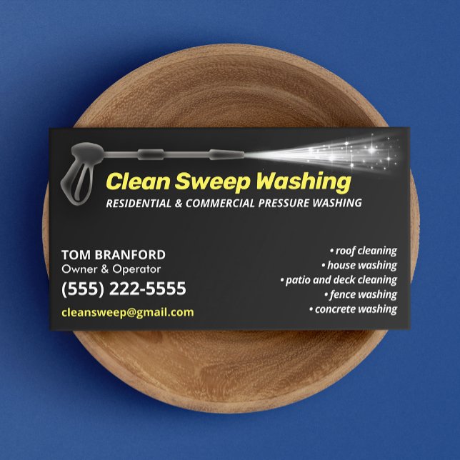 Pressure Washing Black Power Wash Cleaner Yellow Business Card (Creator Uploaded)