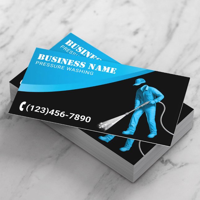 Pressure Washing Blue Power Washer Modern Cleaning Business Card (Creator Uploaded)