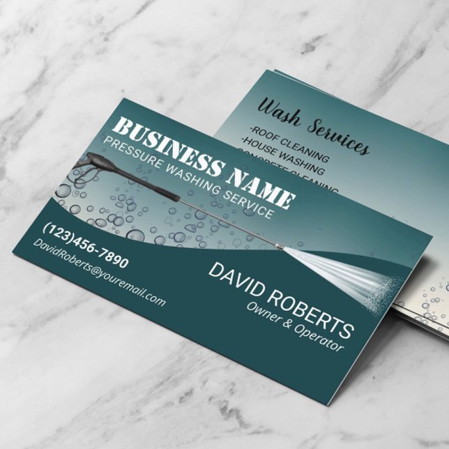 Pressure Washing Bubbles Teal Power Wash Cleaning Business Card (Creator Uploaded)