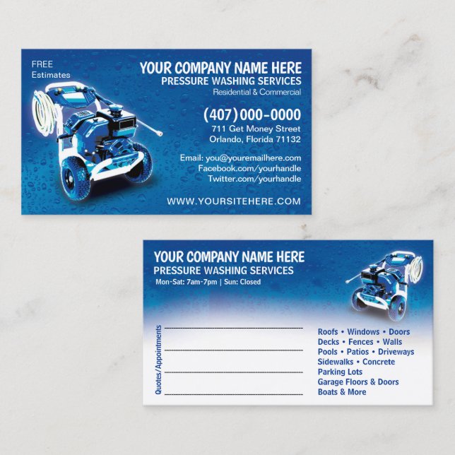Pressure Washing & Cleaning Business Card Template (Front/Back)