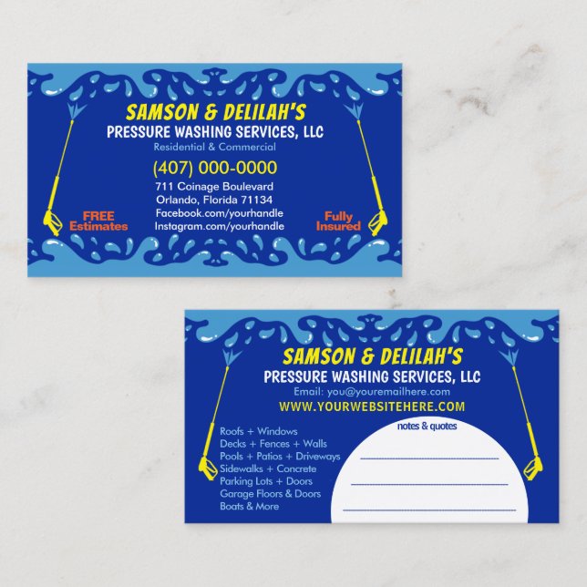 Pressure Washing & Cleaning Business Card Template (Front/Back)