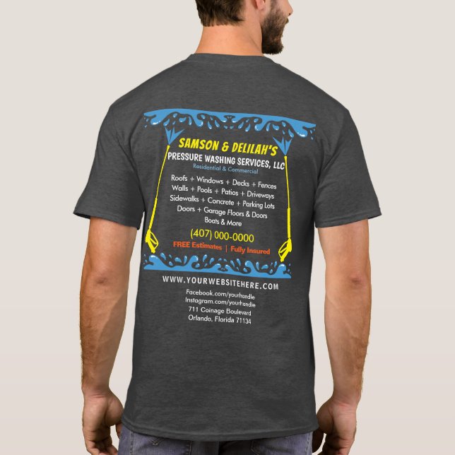 Pressure Washing & Cleaning Business Card Template T-Shirt (Back)