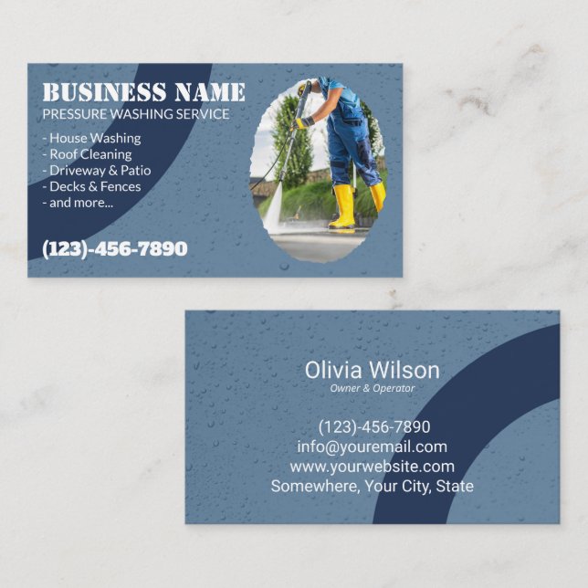 Pressure Washing House Cleaning Power Wash Blue Business Card (Front/Back)