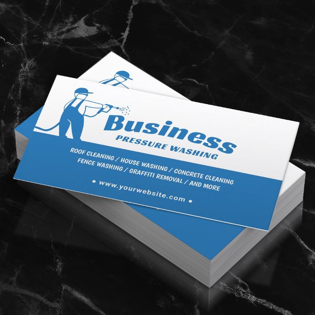 Pressure Washing Minimalist Blue Cleaning Service Business Card (Creator Uploaded)