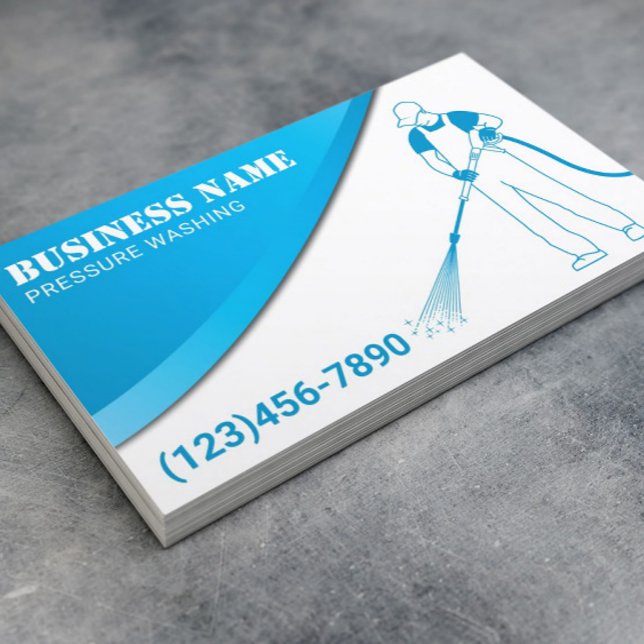 Pressure Washing Modern Blue Power Cleaning Business Card (Creator Uploaded)