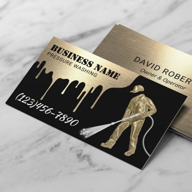 Pressure Washing Modern Gold Power Washer Cleaning Business Card (Creator Uploaded)