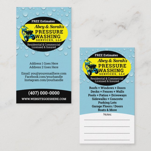 Pressure Washing Power Cleaning Business Card (Front/Back)