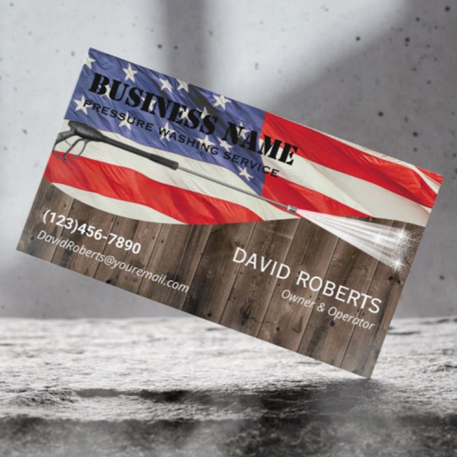 Pressure Washing Power Cleaning Patriotic Wood Business Card (Creator Uploaded)