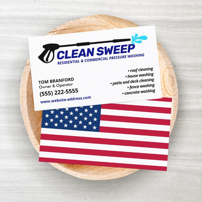 Pressure Washing Power  Patriotic Wash Cleaning Business Card (Creator Uploaded)