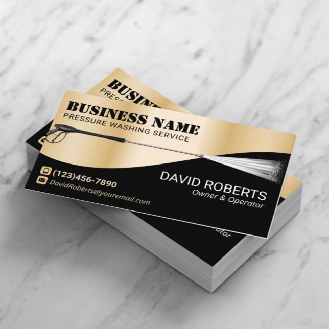Pressure Washing Power Wash Black & Gold Cleaning Business Card (Creator Uploaded)