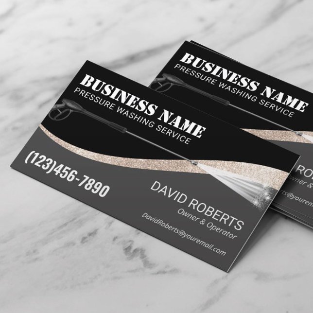 Pressure Washing Power Wash Black & Gold Cleaning Business Card (Creator Uploaded)