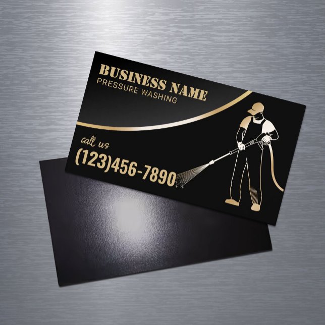 Pressure Washing Power Wash Black & Gold Cleaning Magnetic Business Card (Creator Uploaded)