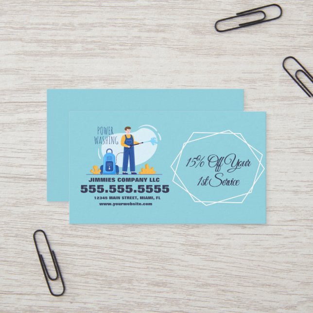 Pressure Washing Power Wash Company Illustated B Business Card (Front/Back In Situ)
