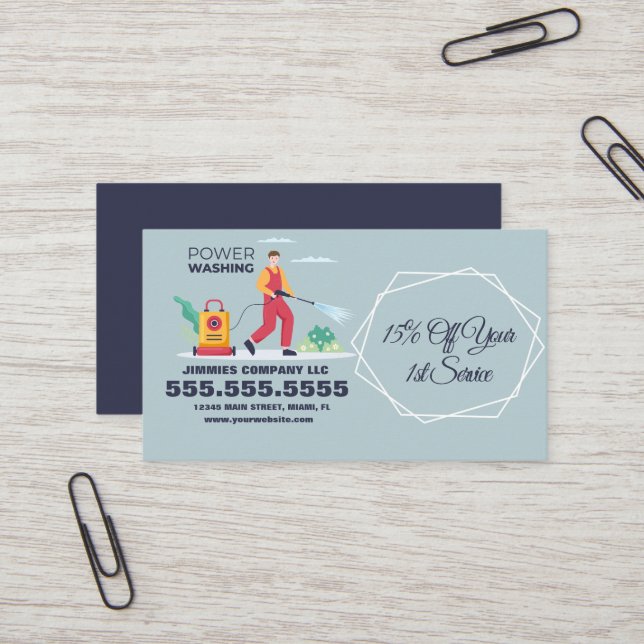Pressure Washing Power Wash Company Illustated  Business Card (Front/Back In Situ)