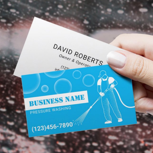 Pressure Washing Power Wash Modern Blue Cleaning Business Card (Creator Uploaded)