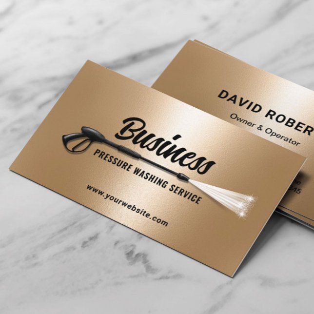 Pressure Washing Power Wash Modern Gold Cleaning Business Card (Creator Uploaded)