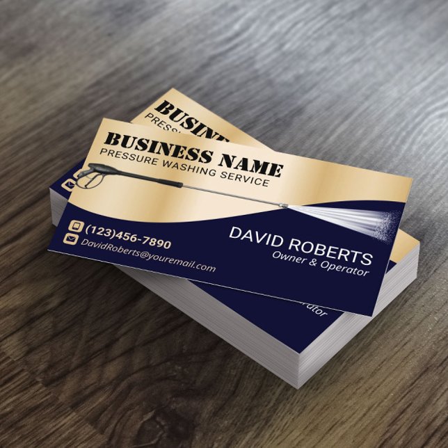 Pressure Washing Power Wash Navy & Gold Cleaning Business Card (Creator Uploaded)