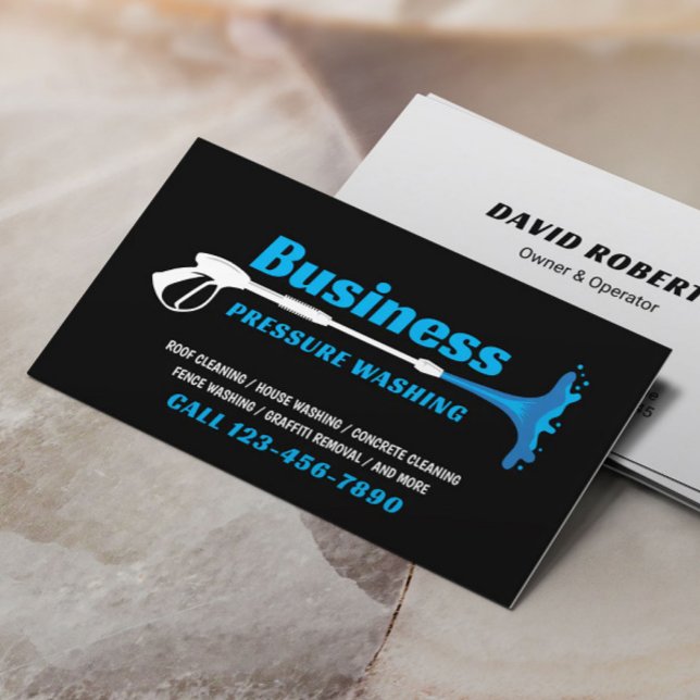 Pressure Washing Power Washer Black Cleaning Business Card (Creator Uploaded)