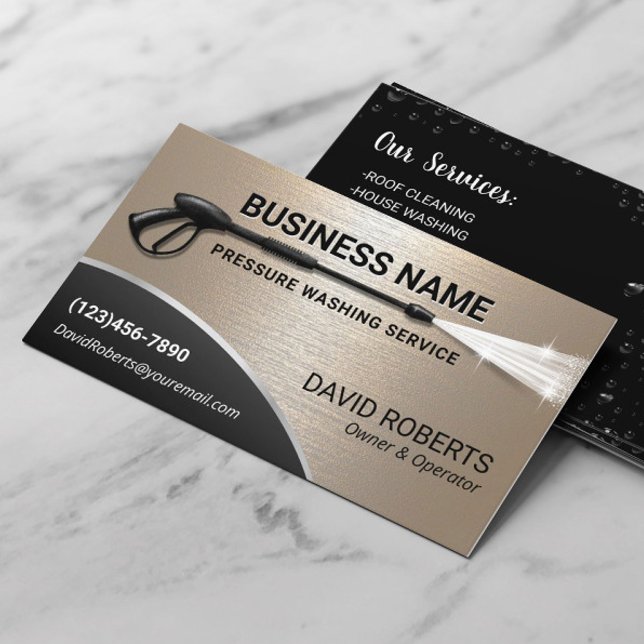 Pressure Washing Power Washer Gold Metal Cleaning Business Card (Creator Uploaded)