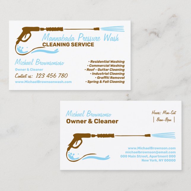 Pressure Washing Power Washing blue brown Business Card (Front/Back)