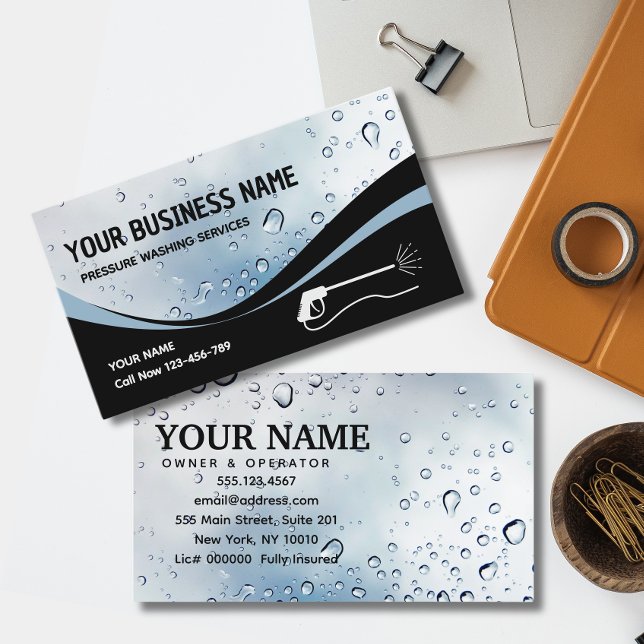 Pressure Washing Water Drops Power Wash Cleaning  Business Card (Creator Uploaded)