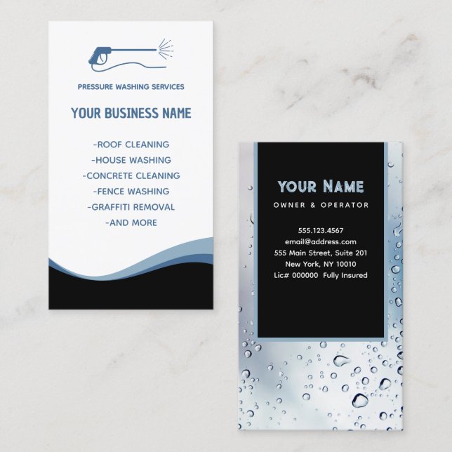 Pressure Washing Water Drops Power Wash Cleaning  Business Card (Front/Back)